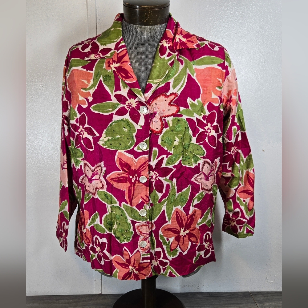 Vintage Laura Ashley Silk Jacket Womens 1X‎ Pink Floral Print Sugarberry NOS